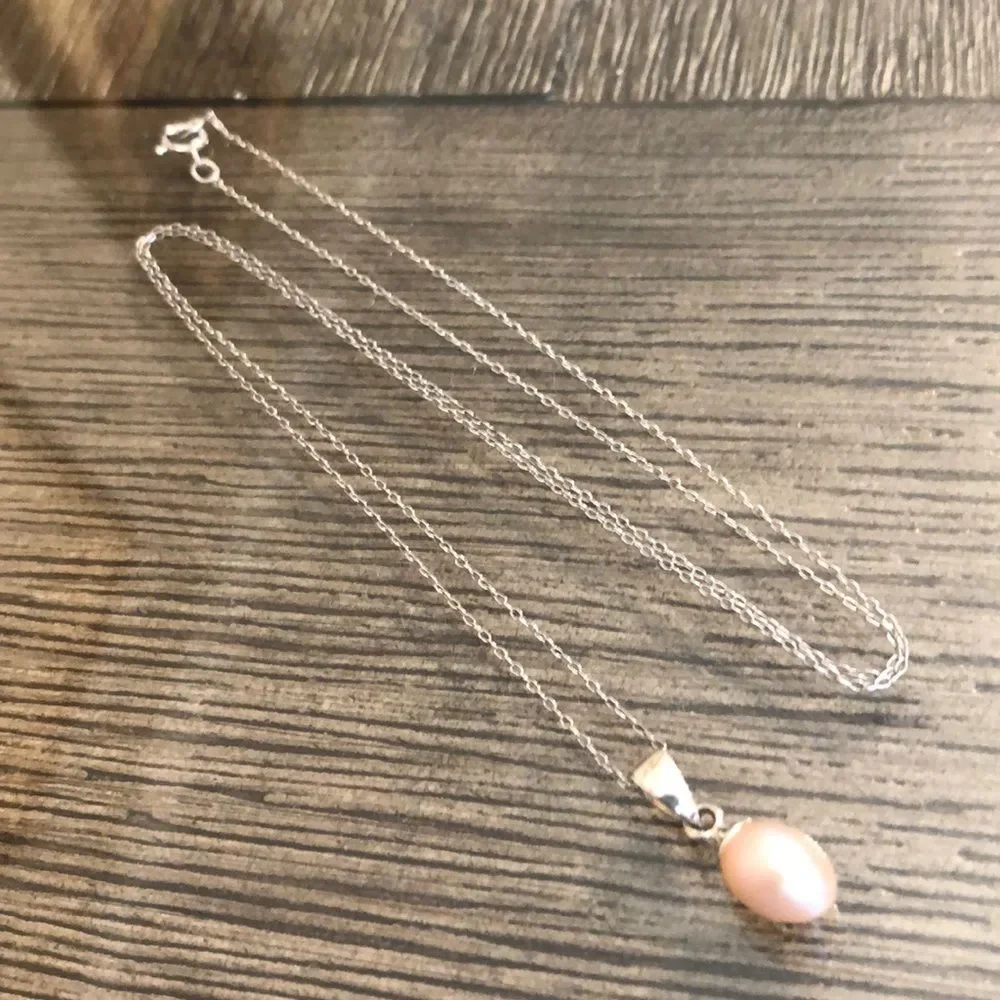 Nataliya V Collister NVC Pink Pearl Drop Sterling Silver Necklace